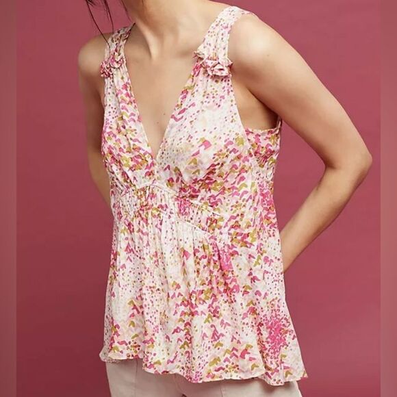 Anthropologie Maeve Bretta Rose Gathered Tank Top Size Extra Small - Picture 1 of 13